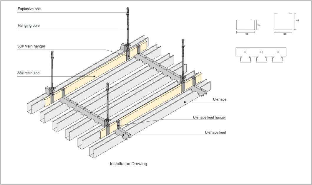 New Design Metal Suspended False Ceiling Aluminum U Shaped Ceiling for Shop Basic Customization